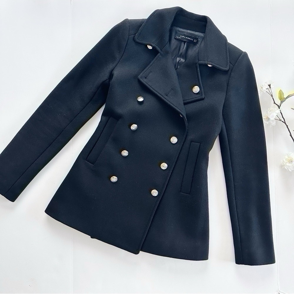 Zara Black Double-Breasted Pea Coat